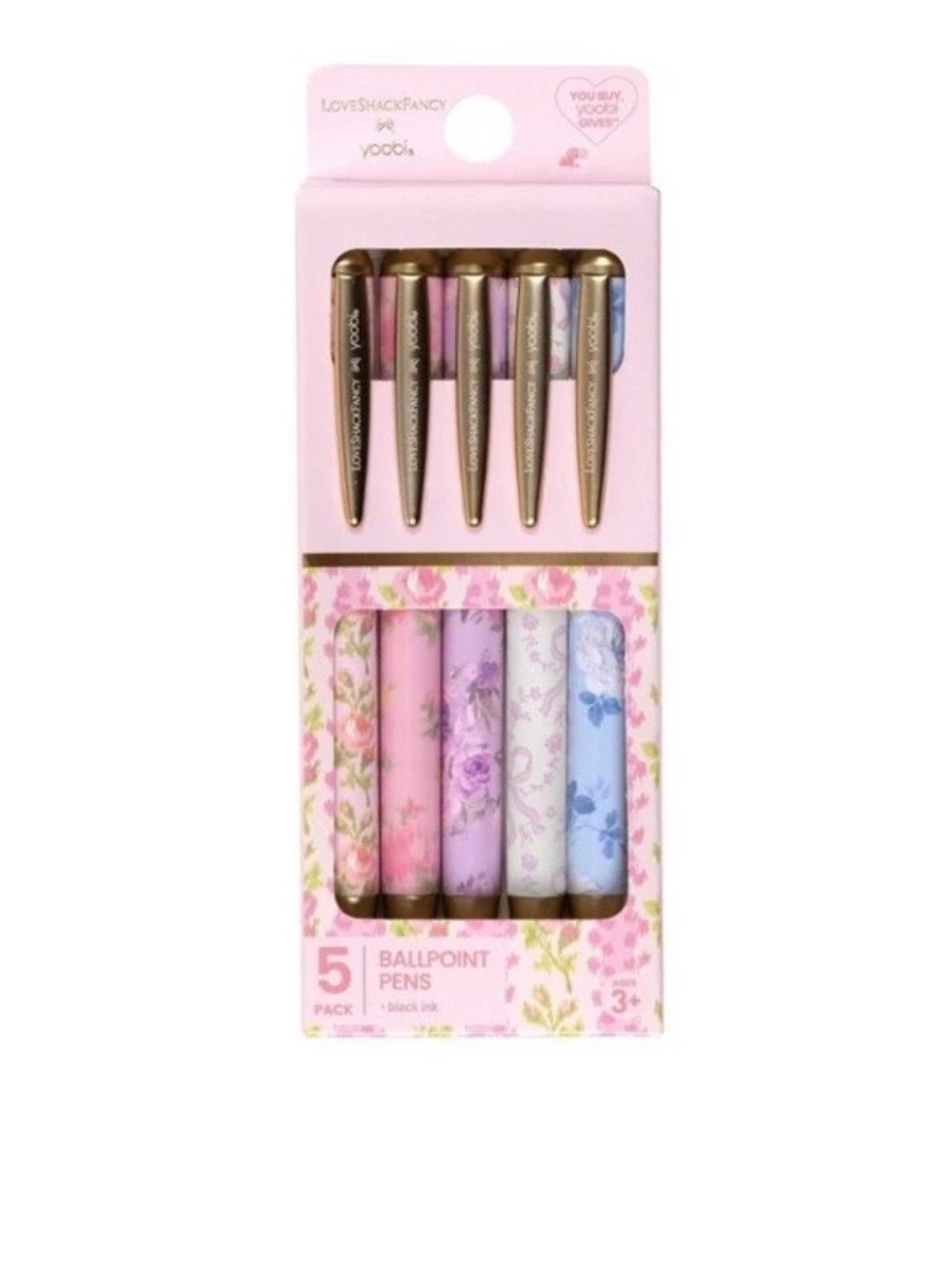 NIB LoveShackFancy x Target -
Yoobi 5pk Ballpoint Pen
Retractable Set